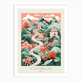The Great Wall Of China   Cute Botanical Illustration Travel 1 Poster Art Print