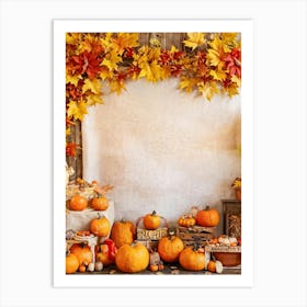 Autumnal Festival Scene Acorn Embraced By Falling Leaves Pumpkins Nestled Among Harvested Vegetabl Art Print