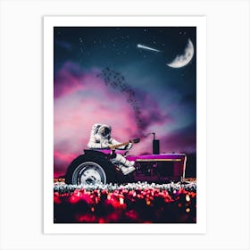 Astronaut Ride Agricultural Tractor Art Print