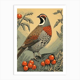 Vintage Bird Linocut Partridge 3 Art Print