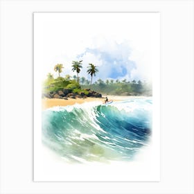 Surfing In A Wave On Anse Lazio, Praslin Seychelles 2 Art Print