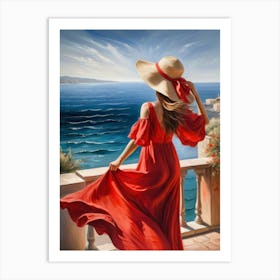 Woman in summer dress looking at the sea 19 Art Print