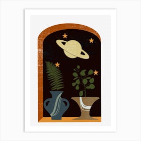 Saturn And Plants Art Print