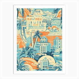 Miami Beach, Florida, California, Inspired Travel Pattern 2 Art Print