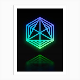 Neon Blue and Green Abstract Geometric Glyph on Black n.0087 Art Print