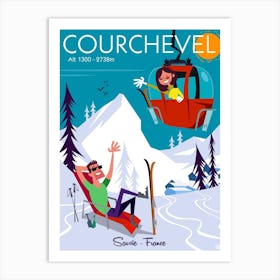 Courchevel Poster Teal & White Art Print