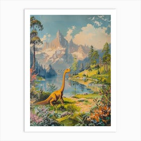 Dinosaur In The Mountains Landscape Painting 2 Art Print