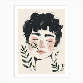 Illustration Of A Girl With Leaves 1 Art Print