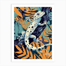 Blue African Fat Tailed Gecko Abstract Modern Illustration 1 Art Print