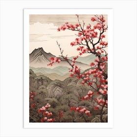 Yama Zakura Mountain Cherry Japanese Botanical Illustration Art Print