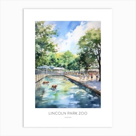 Lincoln Park Zoo Chicago Watercolour Travel Poster Art Print