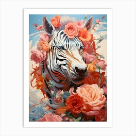 Zebra With Flowers 1 Art Print