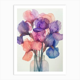 Pink and Purple Iris In A Vase Art Print