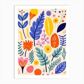 Colorful Flowers And Leaves Art Print