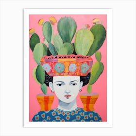 Woman With A Cactus On Her Head 2 Art Print