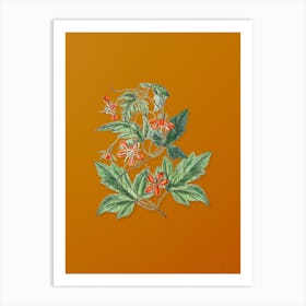 Vintage Red Loasa Flower Botanical on Sunset Orange n.0931 Art Print
