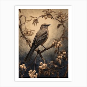 Dark And Moody Botanical Mockingbird 3 Art Print