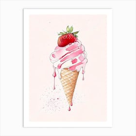Strawberry Ice Cream, Dessert, Food Minimalist Watercolour Art Print