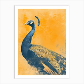 Orange & Blue Vintage Peacock In The Wild 2 Art Print