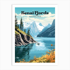 Kenai Fjords National Park Alaska Lakeview Travel Illustration Art Print