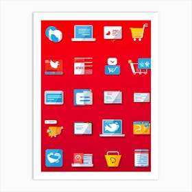 A Collage Of Flat Design Icons Representing Web Browsing E Commerce Transactions Digital Storefron (1) Art Print