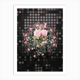 Vintage Italian Damask Rose Flower Wreath on Dot Bokeh Pattern n.0307 Art Print