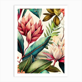 Watercolor Tropical Floral Pattern nature flowers Art Print