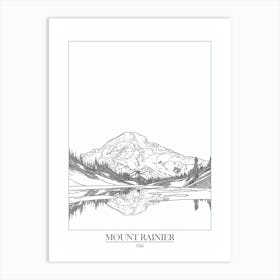 Mount Rainier Usa Line Drawing 6 Poster Art Print