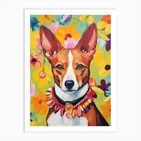 Basenji Portrait With A Flower Crown, Matisse Painting Style 2 Art Print