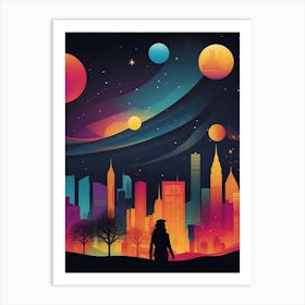 Cityscape With Planets Art Print