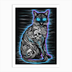 Black Cat With Blue Eyes Art Print