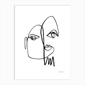 Double Faces Line Art Print