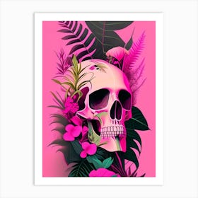 Skull With Pop Art Influences Pink Botanical Art Print