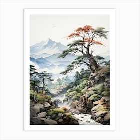 Chugoku Mountains In Multiple Prefectures, Japanese Brush Painting, Ukiyo E, Minimal 2 Art Print