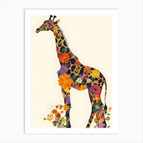 Giraffe With Flowers Art Print