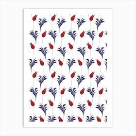 Red And Blue Tulips - Iznik Turkish pattern, floral decor Art Print