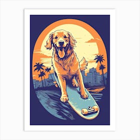 Golden Retriever Dog Skateboarding Illustration 4 Art Print