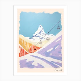Poster Of Zermatt   Switzerland, Ski Resort Pastel Colours Illustration 3 Art Print