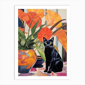 Calla Lily Flower Vase And A Cat, A Painting In The Style Of Matisse 1 Art Print