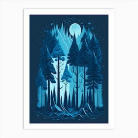 A Fantasy Forest At Night In Blue Theme 56 Art Print