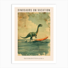 Vintage Heterodontosaurus Dinosaur On A Surf Board 1 Poster Art Print