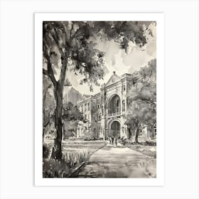 The University Of Texas At Austin Austin Texas Black And White Watercolour 2 Art Print