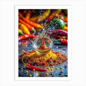 A Single Raindrop Splashing Onto A Bed Of Colorful Art Print