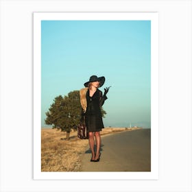 Woman In Black Hat Smoking Art Print