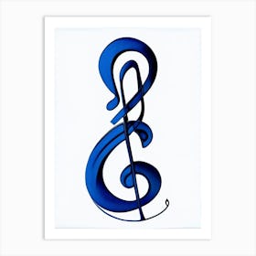 Treble Clef Symbol Blue And White Line Drawing Art Print