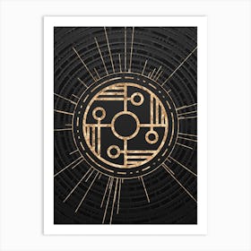 Geometric Glyph Symbol in Gold with Radial Array Lines on Dark Gray n.0198 Art Print