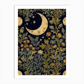 Moon And Flowers Style William Morris Art Print 4 Art Print