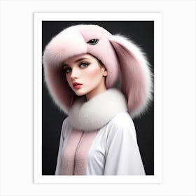 A Woman Wearing A Rabbit Hat Art Print