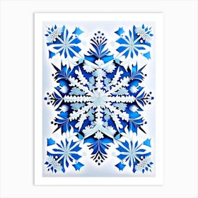 Winter Snowflake Pattern, Snowflakes, Blue & White Illustration 2 Art Print