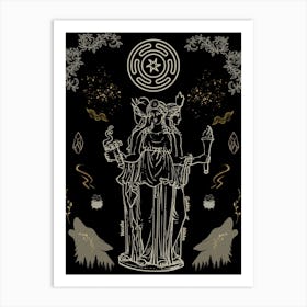 Hecate- Goddess of Witches - Witchcore Wolves Keys Crossroads Mythological Moon Deity For Witchy Women, Spellcasting Cauldrons Torches, Pagan Greek Magick Hekates Wheel Art Print